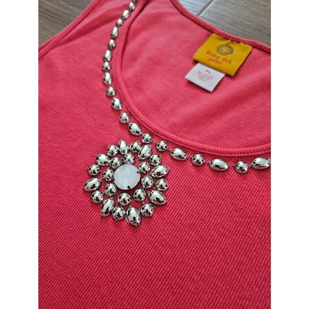 Ruby Rd Coral Beaded Ribbed Tank Top Size L - Picture 7 of 8